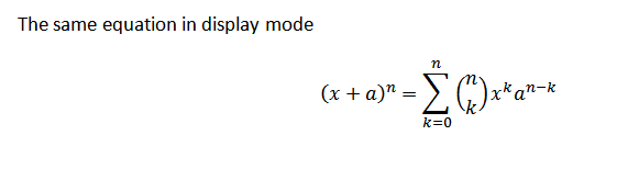 equation in display mode